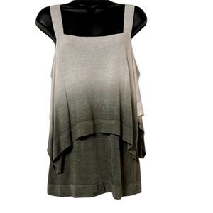 LAFAYETTE 148 Linen Ombre Green Cream Sand Washed Tank Drape Overlay Top M NWT